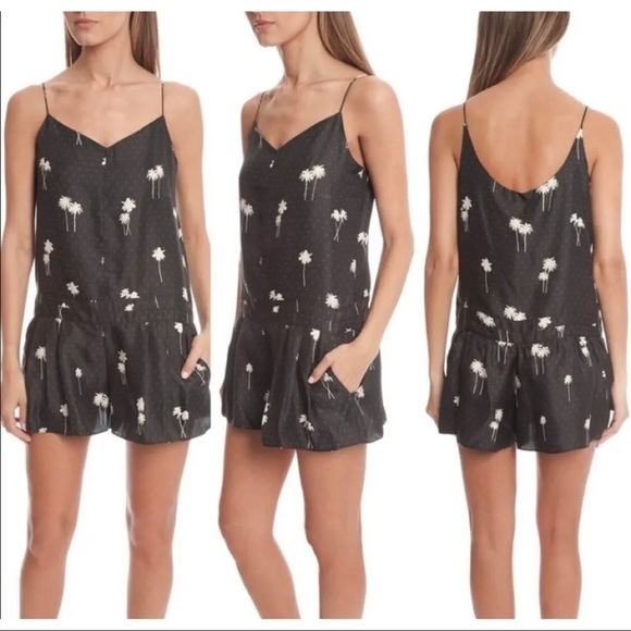 Rag & Bone Womens Sz 6 Palm Tree Dune Print 100% SILK Romper Tropical Hawaiian - Picture 1 of 12